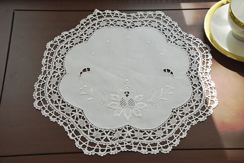 Southern Hearts Cluny Lace Round Doily. 13" Round. ( 6 pieces)